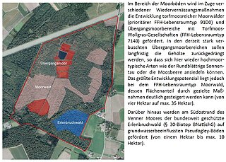 Karte mit der Maßnahmenkulisse & Entwicklungszielen des Waldklimafonds-Projektes "Fit für den Klimawandel" im Venner Moor.